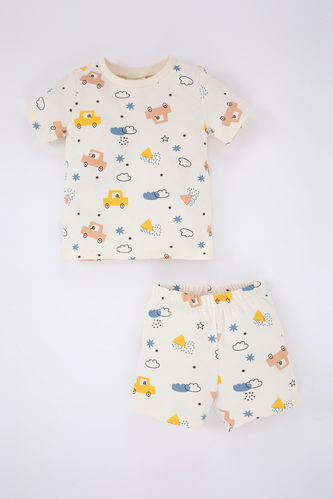 Baby Boy Crew Neck Patterned Rib Organic Cotton 2-Pajama Set