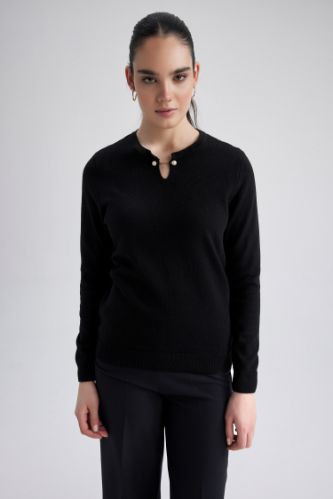 Pull noir col rond coupe standard femme Only