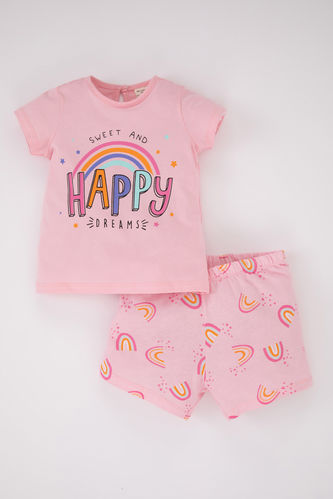 Baby Girl Printed Short Sleeved Combed Cotton 2-Pajama Set