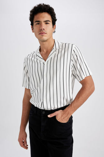 Regular Fit Striped Viscose Short Sleeve Shirt
