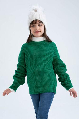 Пуловер оверсайз с круглым вырезом из трикотажа