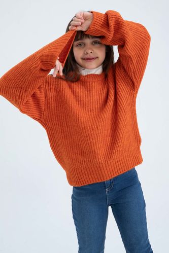 Пуловер оверсайз с круглым вырезом из трикотажа