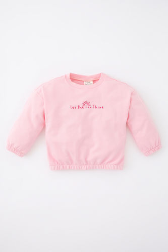 Baby Girls Regular Fit Crew Neck Slogan Printed Sweatshirt