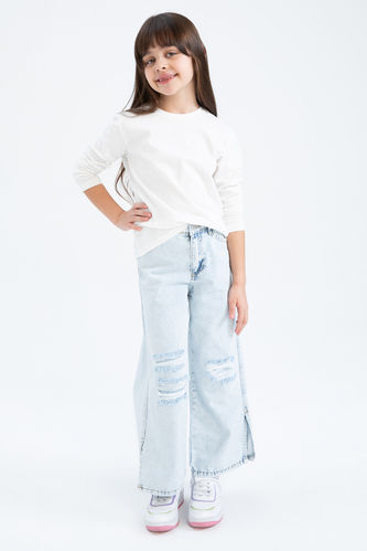 Girl Wide Leg Ripped Detailed Wide Leg Trousers