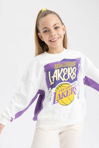 Ecru GIRLS & TEENS Girls NBA Los Angeles Lakers Regular Fit Crew Neck  Sweatshirt 2755545