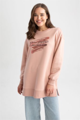 WOMAN Rose Relax Fit Crew Neck Slogan Long Sleeve Tunic