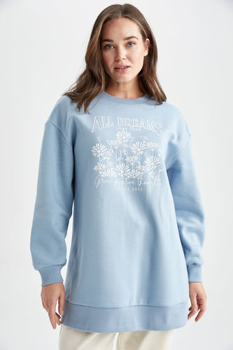 Relax Fit Crew Neck Floral Long Sleeve Tunic