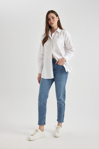White WOMAN Oversize Fit Shirt Collar Oxford Long Sleeve Shirt 2816146
