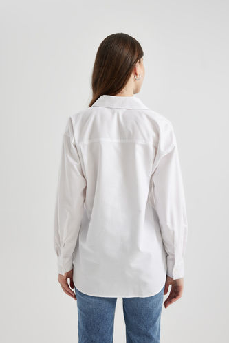White WOMAN Oversize Fit Shirt Collar Oxford Long Sleeve Shirt 2816146