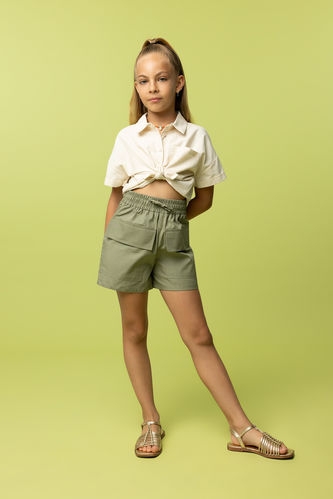 Girl Crop Linen Short Sleeve Shirt