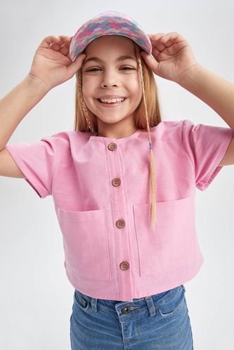 Рубашка с коротким рукавом из льна для девочек