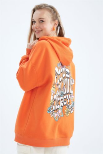 WOMAN Orange Oversize Fit Printed Sweatshirt