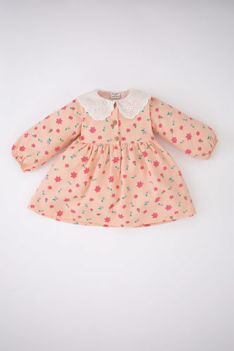 Baby Girl Floral Long Sleeve Twill Dress