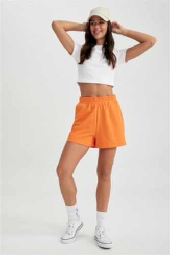 FEMME Orange Short Coupe Régulière Ourlet régulier