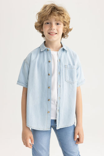 Boy Oversize Fit Polo Collar Jean Shirt