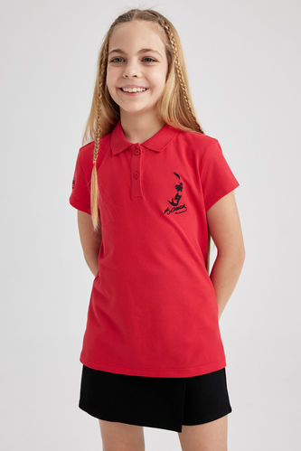 Kız Çocuk 23 Nisan Çocuk Bayramı Atatürk Baskılı Pike Kısa Kollu Kırmızı Polo Tişört
