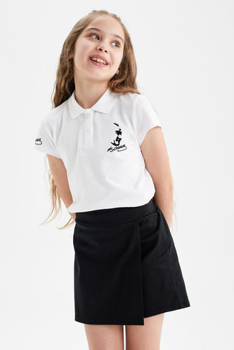 Kız Çocuk 23 Nisan Çocuk Bayramı Atatürk Baskılı Pike Kısa Kollu Beyaz Polo Tişört
