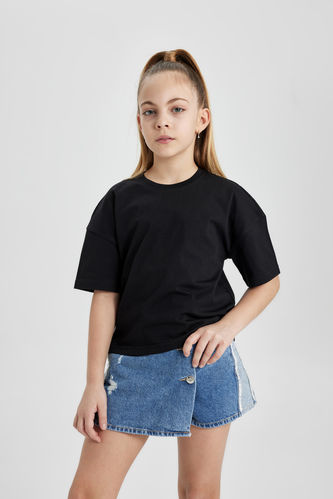 Kız Çocuk Crop Kısa Kollu Tişört