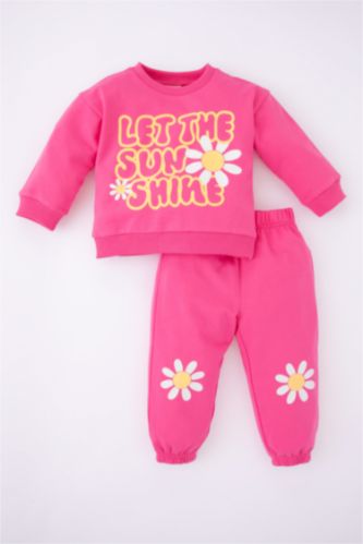 BABY GIRL Pink 2 piece Regular Fit Crew Neck Slogan Set