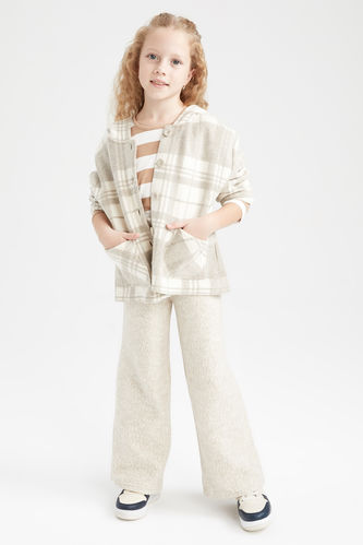 Kız Çocuk Kareli Kapüşonlu Gömlek Pantolon 2'li Takım