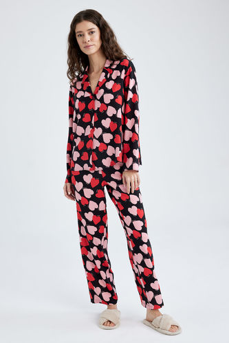 Fall In Love Regular Fit Heart Patterned Viscose Pajama Bottoms