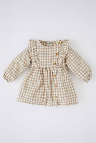 Baby Girl Checked Long Sleeve Flannel Dress