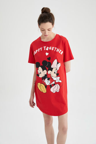 Fall In Love Valentine Disney Mickey & Minnie Regular Fit Crew Neck Cotton Short Sleeve Nightgown