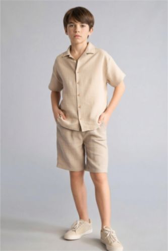 Erkek Çocuk - Genç Erkek Bej Regular Fit Müslin Şort Erkek Çocuk