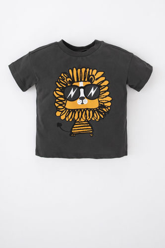 Baby Boy Regular Fit Crew Neck Animal Patterned Short Sleeve T-Shirt