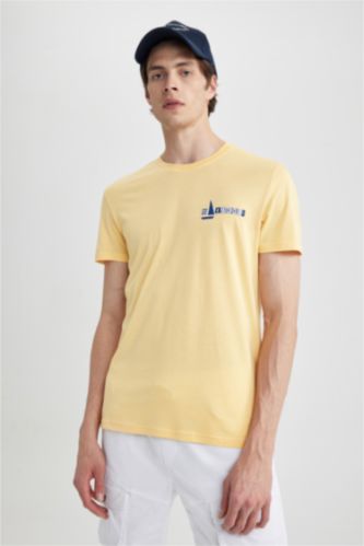 MAN Yellow Slim Fit Crew Neck Printed T-Shirt