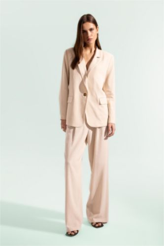 Keten Karışımlı Palazzo Pantolon Wide Leg Çift Cepli Yüksek Bel Geniş Bol Paça