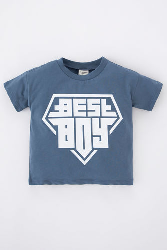 Baby Boy Regular Fit Slogan Printed Short Sleeve T-Shirt