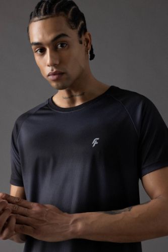 DeFactoFit Slim Fit Dar Kesim Bisiklet Yaka Desenli Sporcu Kısa Kollu Tişört