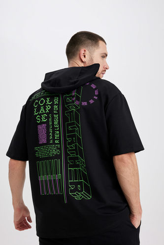 Defacto Fit Oversize Fit Hoodie Printed T-Shirt