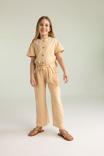 MINC Petite  Buy Sweet Pea Girls Trousers in Brown Cotton Linen Online