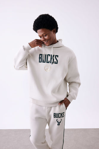 DeFactoFit NBA Milwaukee Bucks Oversize Fit Kapüşonlu Kalın Kumaş Sweatshirt