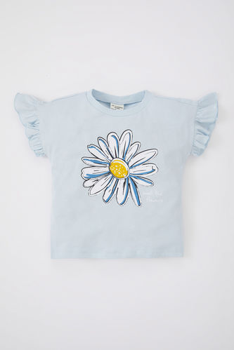 Baby Girl Regular Fit Crew Neck Floral Short Sleeve T-Shirt