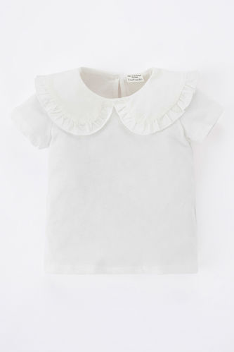 Baby Girls Regular Fit Big Collar Short Sleeved T-Shirt