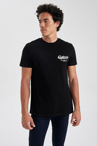 Black MAN Slim Fit Crew Neck Printed T-Shirt 2803332 | DeFacto