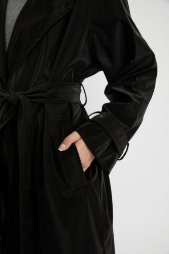 Faux Leather Belted Trench Coat