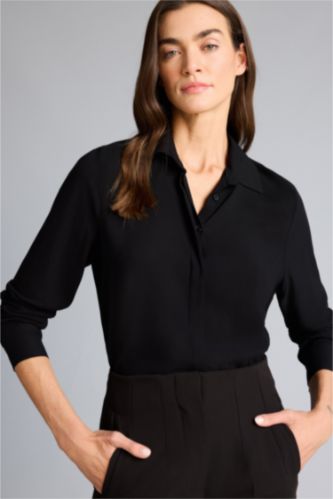 Kadın Siyah Regular Fit Basic Düz Uzun Kollu Gömlek