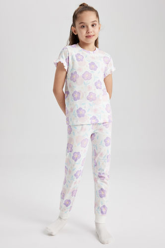 Girl Patterned Short Sleeve Pajamas Set