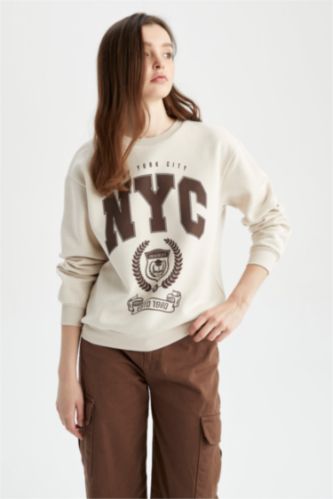 FEMME Beige Clair Sweat Col Rond Coupe Classique