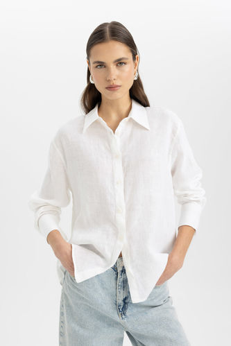 Oversize Fit Shirt Collar linen Long Sleeve Shirt