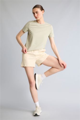 Woman Sand Standard Fit Elastic Waist Sports Shorts