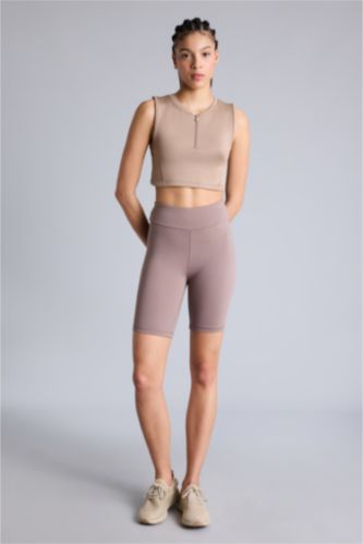 Kadın Açık Kahve Bıker Beli Saran Sporcu Tayt
