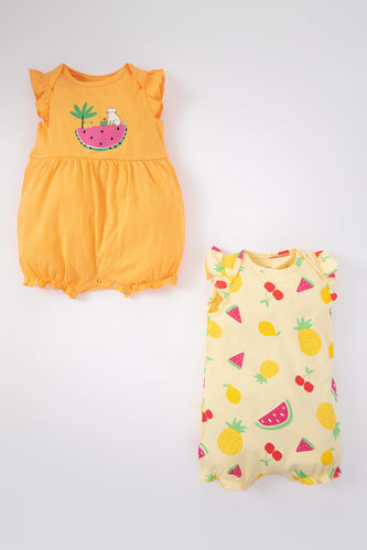 Baby Girl Newborn Fruit Patterned Combed Cotton 2 Pack Rompers