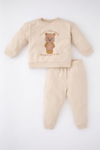 BABY BOY Beige 2 piece Regular Fit Crew Neck Animal Set