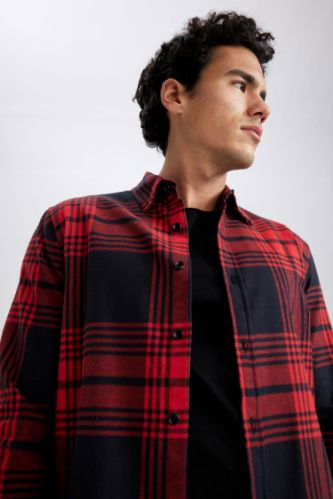 Red MAN Regular Fit Polo Collar Flanel Plaid Long Sleeve Shirt 2730080 DeFacto