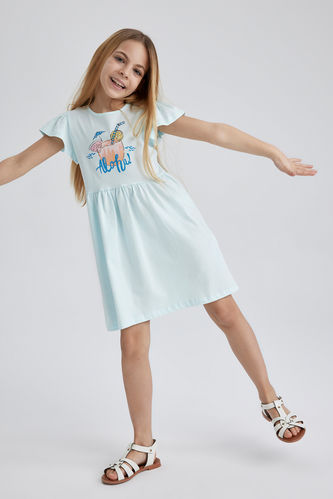 Girl Printed Short Sleeve Combed Cotton Dress